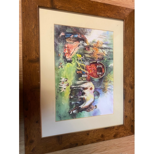 2 - A E Harrison Signed & Framed Prints - Romany Camp Site & Old Romany's Tale - 17 x 14 inches