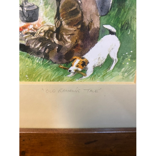 2 - A E Harrison Signed & Framed Prints - Romany Camp Site & Old Romany's Tale - 17 x 14 inches