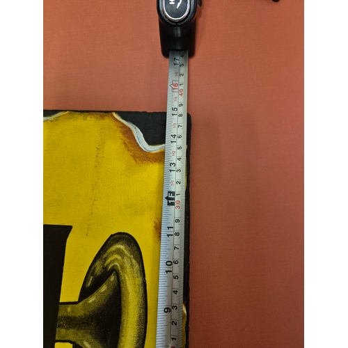 Hand painted wood sign measurements in photos.