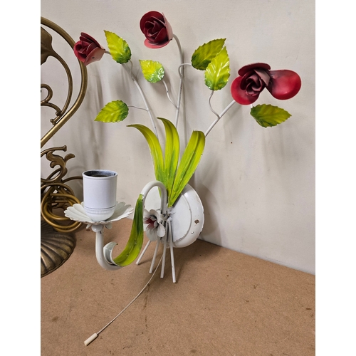 6 - Pair of Toleware Style Wall Lights & Brass Table Lamp