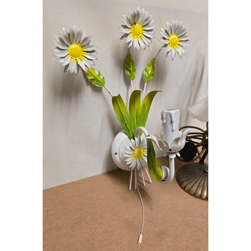 6 - Pair of Toleware Style Wall Lights & Brass Table Lamp