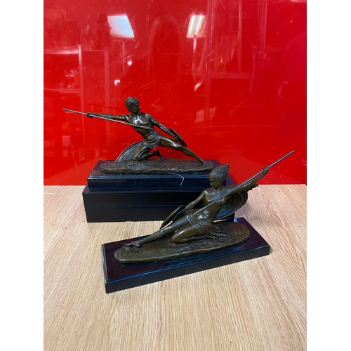 228 - 2 x Bronze Female Warriors on Plinths