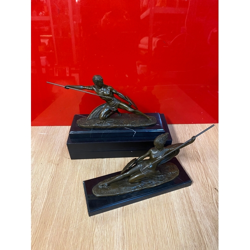 228 - 2 x Bronze Female Warriors on Plinths