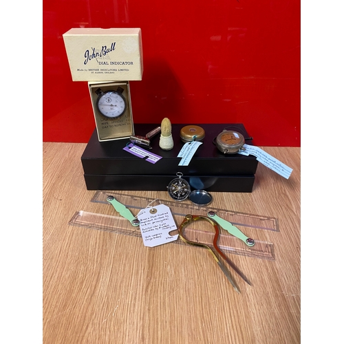 182 - Nautical Map / Chart Dividers, Parallel Ruler & Compass.  Measuring Tape, Voltmeter, Razor, Shaving ... 