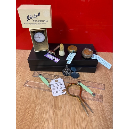 182 - Nautical Map / Chart Dividers, Parallel Ruler & Compass.  Measuring Tape, Voltmeter, Razor, Shaving ... 