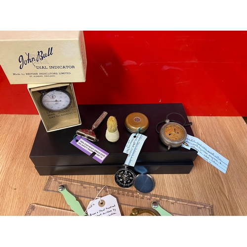 182 - Nautical Map / Chart Dividers, Parallel Ruler & Compass.  Measuring Tape, Voltmeter, Razor, Shaving ... 