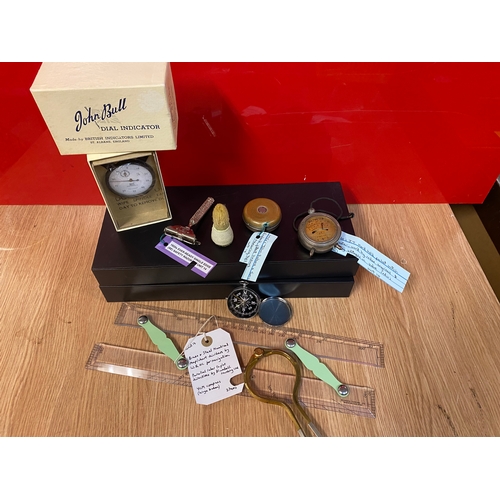 182 - Nautical Map / Chart Dividers, Parallel Ruler & Compass.  Measuring Tape, Voltmeter, Razor, Shaving ... 