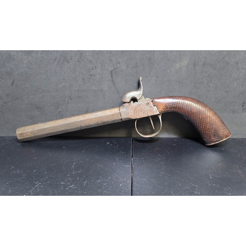 885 - Early c19th Belgian 'Boxlock' Percussion Pistol. Proofed in Liege. 14cm Octagonal Barrel