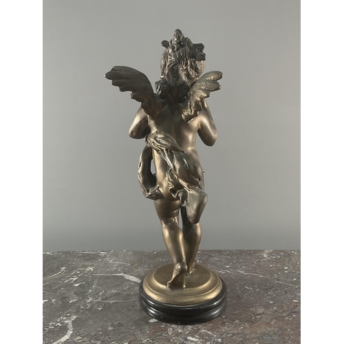 1024 - After Auguste Moreau, a polished bronze figure of a cherub, holding a posy of flowers, 42cmQty: (1)H... 