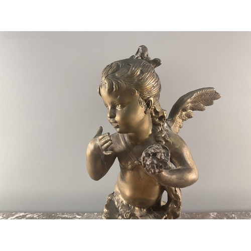 1024 - After Auguste Moreau, a polished bronze figure of a cherub, holding a posy of flowers, 42cmQty: (1)H... 