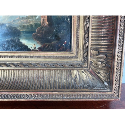 1004 - 19th century school oil on board, 43cm x 39cm, framed and glazed.Qty: (1)Having some wear and missin... 