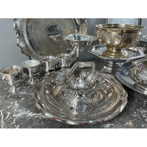 1327 - A collection of silver plated items including a tea set.Varied condition with some wear to silver pl... 