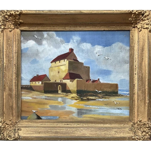 1203 - P. F. Tunstill (20th century) – The Old Fort, oil on board, framed 28cm x 24cm.Qty: (1)Good, some mi... 