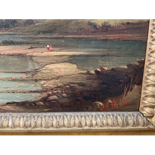 1204 - Alfred H Vickers (1853-1907); River Landscape, signed to lower right hand corner, framed 30 x 59cm.Q... 