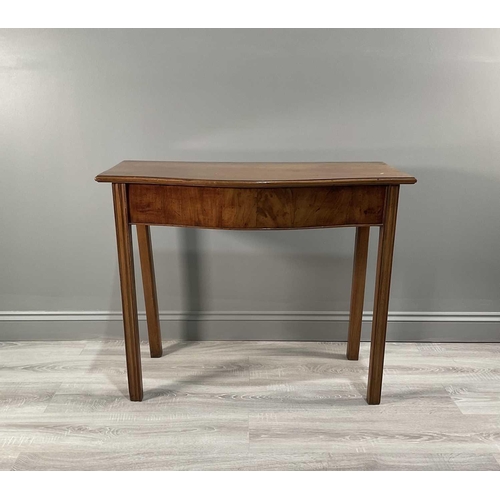 1227 - A walnut side table, possibly converted from a fold over card table, 88cm x 44cm x 72cm.Qty: (1)Brok... 