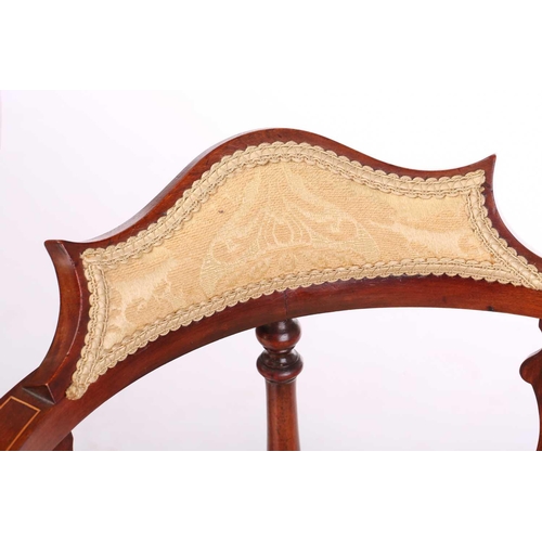 1228 - Two Edwardian style mahogany corner salon armchairs one with lure splat and one with oval seat, both... 