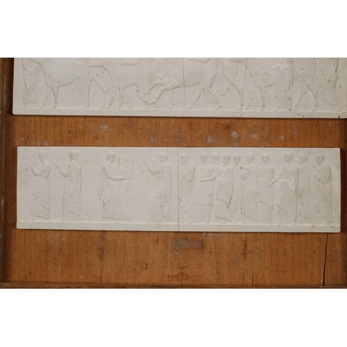 1255 - A collection of white plaster relief panels, late 19th or early 20th century, relief decorated with ... 