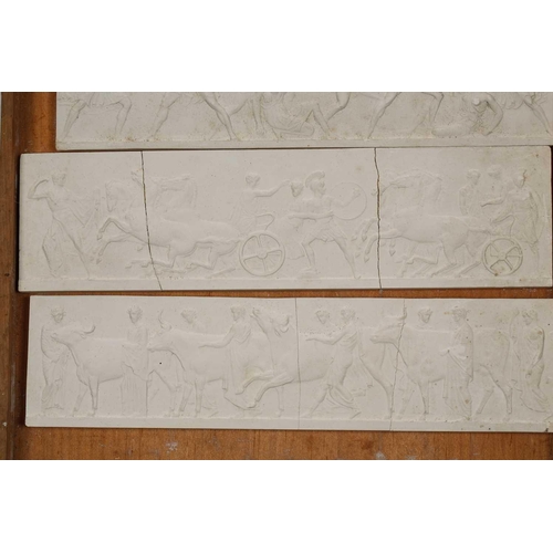 1255 - A collection of white plaster relief panels, late 19th or early 20th century, relief decorated with ... 