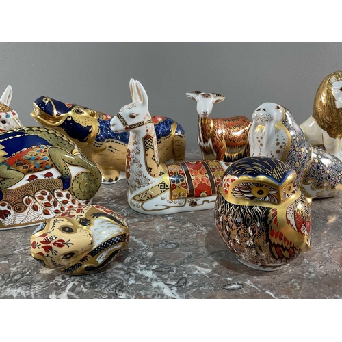 1260 - A collection of Royal Crown Derby ceramic Imari animal figures comprising fourteen pieces, notably '... 