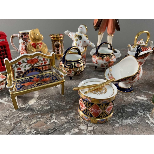 1262 - A collection of Royal Crown Derby ceramic minatures, all signed to bases, together with a Coalport '... 