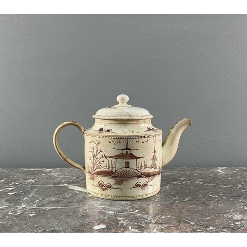 1266 - An English creamware teapot, circa 1780, having a Chinese painted design, 23cm x 12cm x 13cm.Qty: (1... 