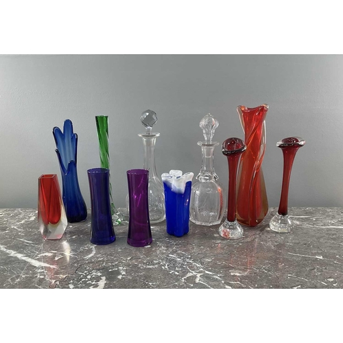 1270 - A collection of hand blown and cut glass comprising various coloured pieces, two marked LSA and othe... 