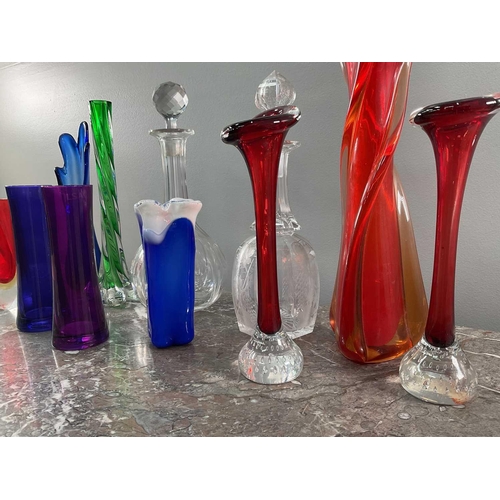 1270 - A collection of hand blown and cut glass comprising various coloured pieces, two marked LSA and othe... 