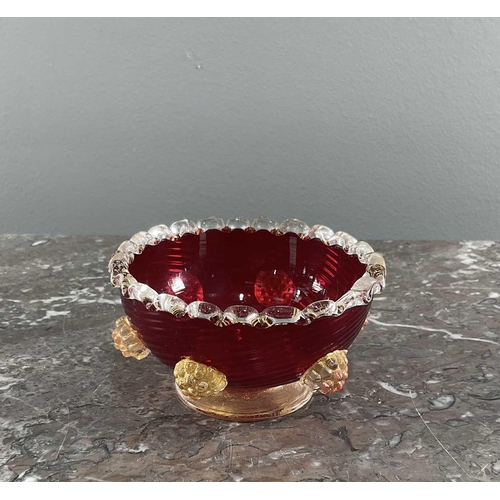 1277 - A pair of rare English cranberry glass bowls, having gold decoration, 8cm x 5cm x 10cm.Qty: (2)In go... 