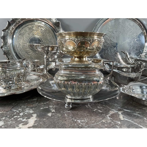 1327 - A collection of silver plated items including a tea set.Varied condition with some wear to silver pl... 