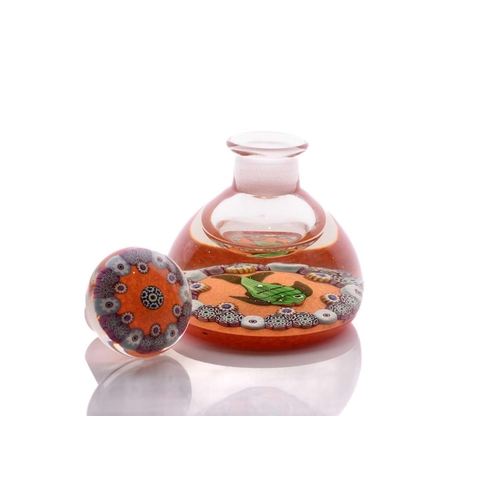 1 - Paul Ysart (1904-1991), an ink bottle having fish design on orange ground, bordered by intricate can... 