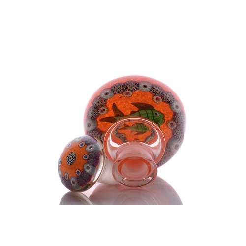 1 - Paul Ysart (1904-1991), an ink bottle having fish design on orange ground, bordered by intricate can... 