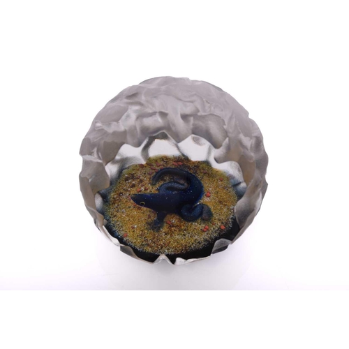 20 - Caithness Glass Studios, a rare 'Artists Proof' 'Salamander' having blue Salamander on sandy ground ... 