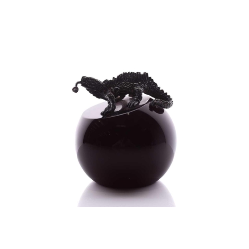 35 - A rare Caithness Glass and silver 'Lizard', the weight being dark purple, silver lizard hallmarked t... 
