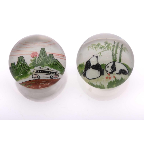 39 - Two 'Chinese White' paperweights, comprising a 'Panda' weight and a rare 'Flexible Clipper Bus' weig... 