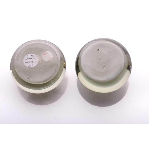 39 - Two 'Chinese White' paperweights, comprising a 'Panda' weight and a rare 'Flexible Clipper Bus' weig... 