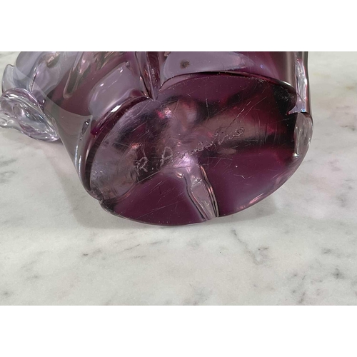 1244 - Two large coloured glass elephants, one signed to base, largest 20cm x 23cm. Qty: (2) Some scratches... 