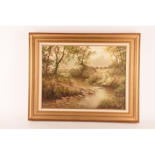 1207 - David Dipnall (b 1941): two scenes of streams through woodland, one being summer and the other winte... 