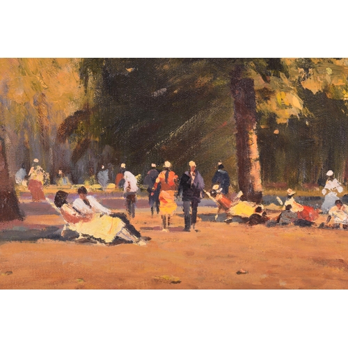 1208 - † John Harwood (1904 - 1980), Park Promenade, signed, oil on canvas, 30 x 45 cm, framed, frame 41 x ... 