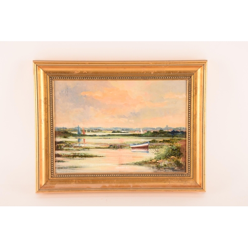 1216 - Shirley Carnt (contemporary) British, 'Evening on Blakeney Point high tide', oil on canvas, artist s... 