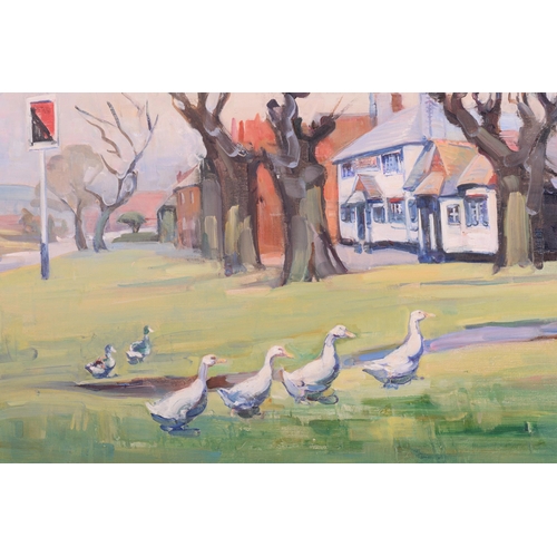 1218 - † Nina Hill (1877 - 1970), Ducks on Shamley Green, signed, oil on canvas, 51 x 76 cm, framed, frame ... 