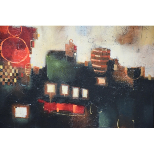 1219 - John & Elli Milan (contemporary) American, abstract landscape featuring a flat foreground leading to... 