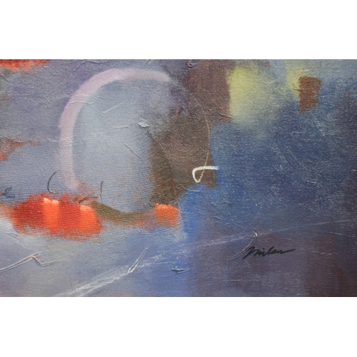 1220 - John & Elli Milan (contemporary) American, colourful abstract landscape depicting soft-edged forms a... 