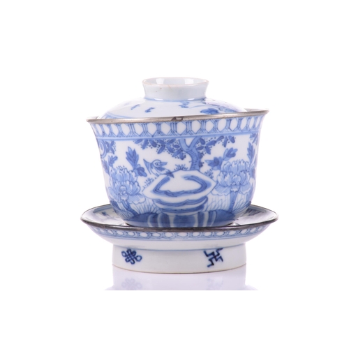 1240 - A Chinese blue and white export porcelain dish (entre base?) of almost square form with re-entrant c... 