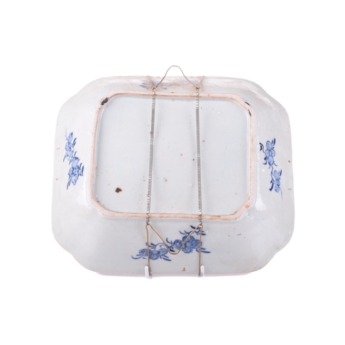 1240 - A Chinese blue and white export porcelain dish (entre base?) of almost square form with re-entrant c... 