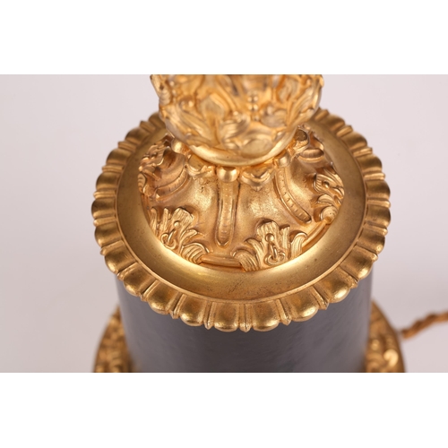 1243 - A French nineteenth-century Corinthian column ormolu table lamp, circular gilt base, circa 1880, con... 