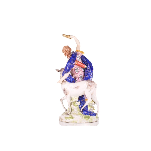 1266 - An 18th-century Derby porcelain figure of a triumphant Diana the huntress accompanied by an attentiv... 