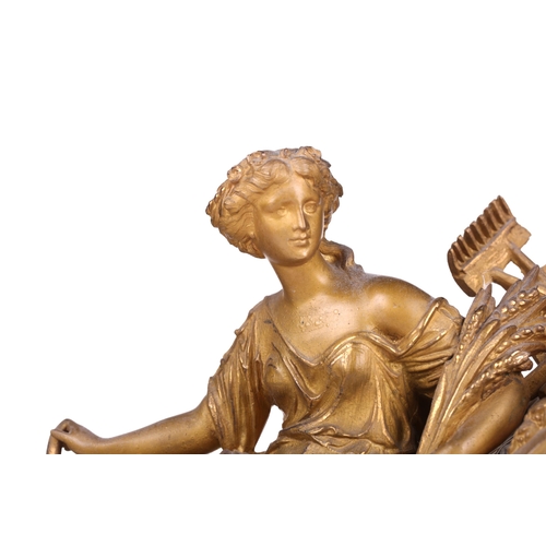 1245 - A late 19th-century J.W Benson 8-day figural spelter and alabaster mantle clock, with the figure of ... 