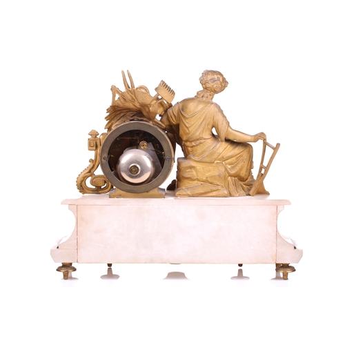 1245 - A late 19th-century J.W Benson 8-day figural spelter and alabaster mantle clock, with the figure of ... 