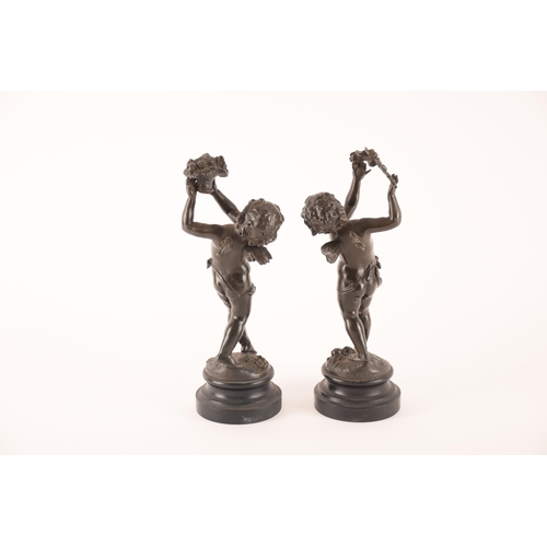 1247 - After Auguste Moreau, a pair of patinated spelter cherubs titled ‘Amour Printanier’, each circa 31 c... 