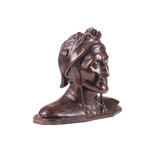 1248 - A 19th-century electrotype bronzed copper bust of Dante Alighieri, on a shaped base. 44 cm overall w... 